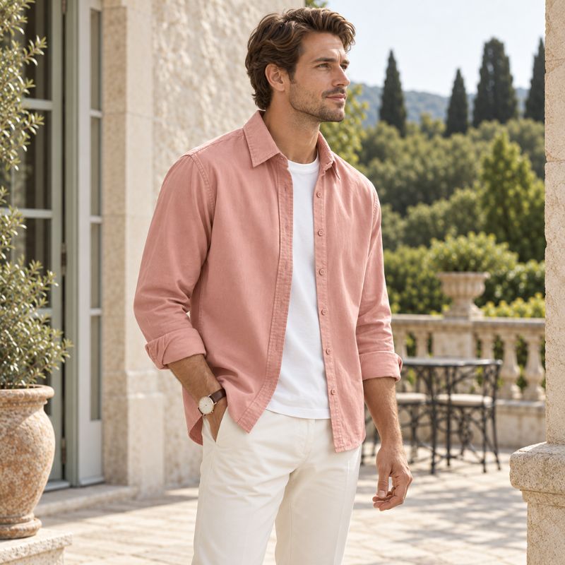 Camisa Masculina Manga Longa em Algodão Valenteo Valmonti Casual
