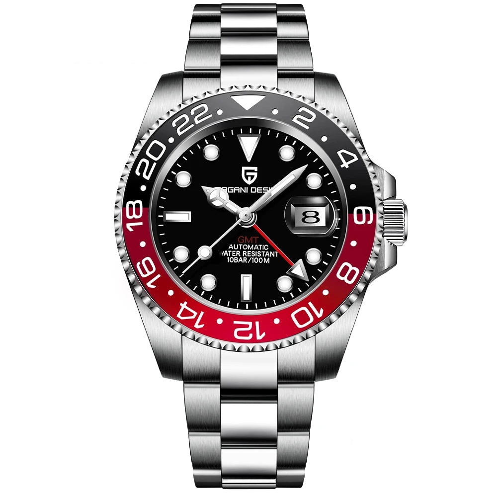Relógio Automático Preto Vermelho GMT Date
