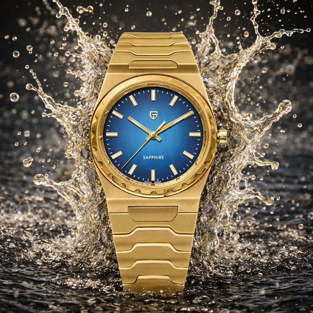 Relógio Quartzo Ultra Slim VLX Dourado Azul