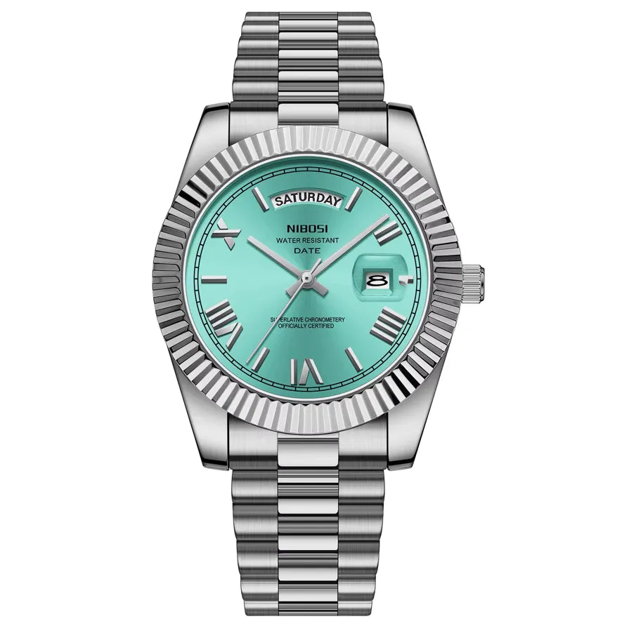 Relógio Masculino Quartzo Azul Turqueza President Date