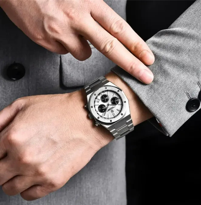 Relógio Masculino Cronógrafo Branco Octagon