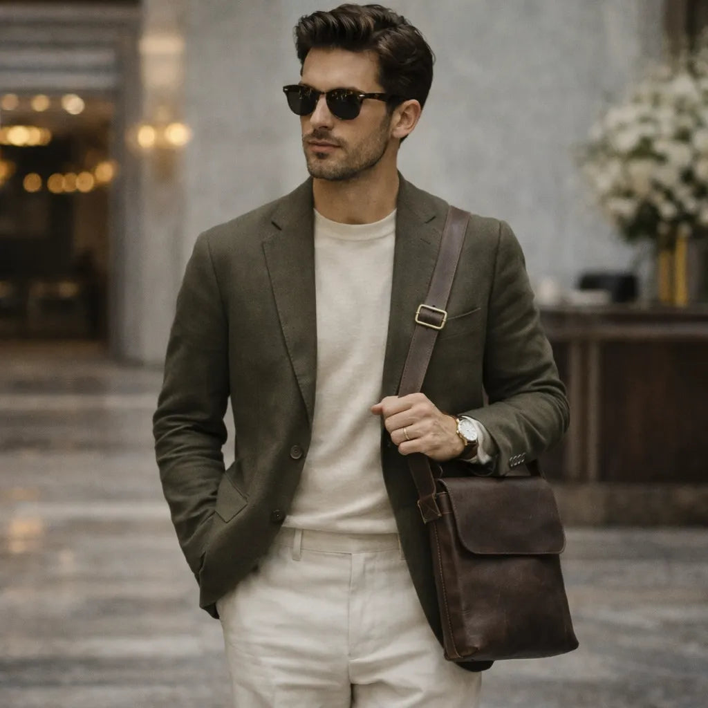 bolsa masculina vintage transversal de couro