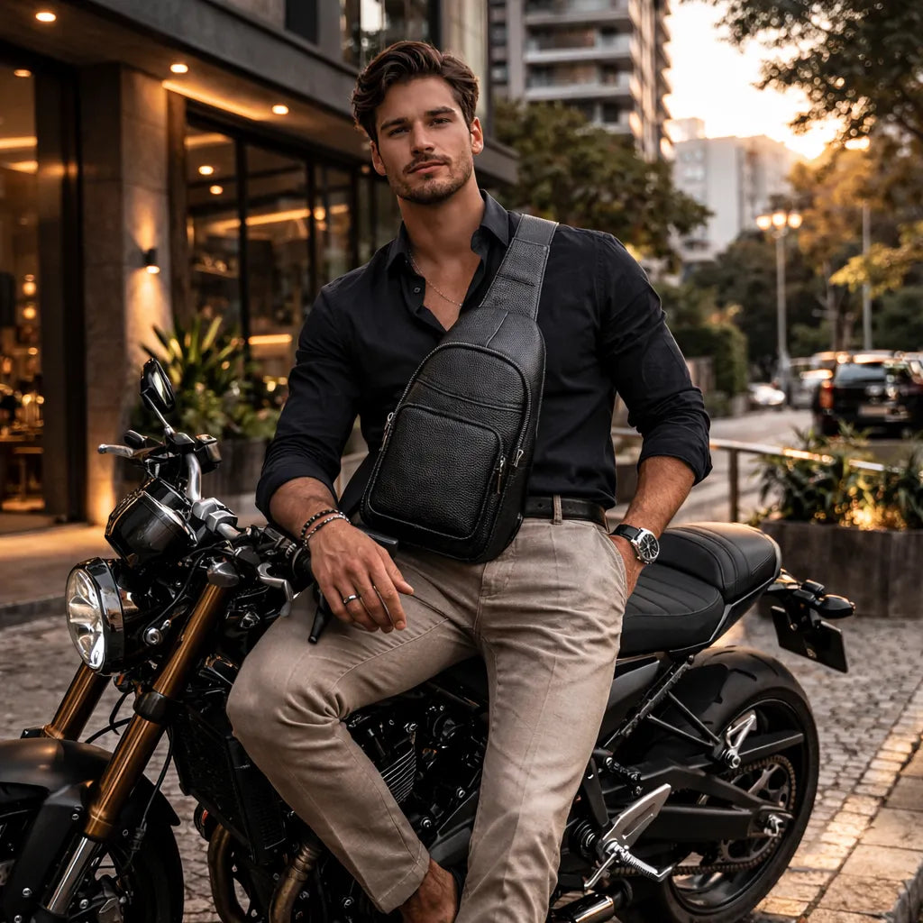 bolsa transversal masculina de couro premium