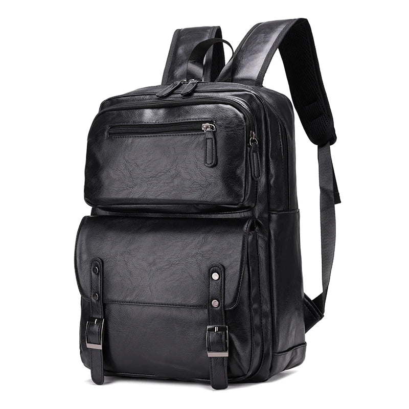vista frontal da mochila executiva de couro valenteo carbone preta