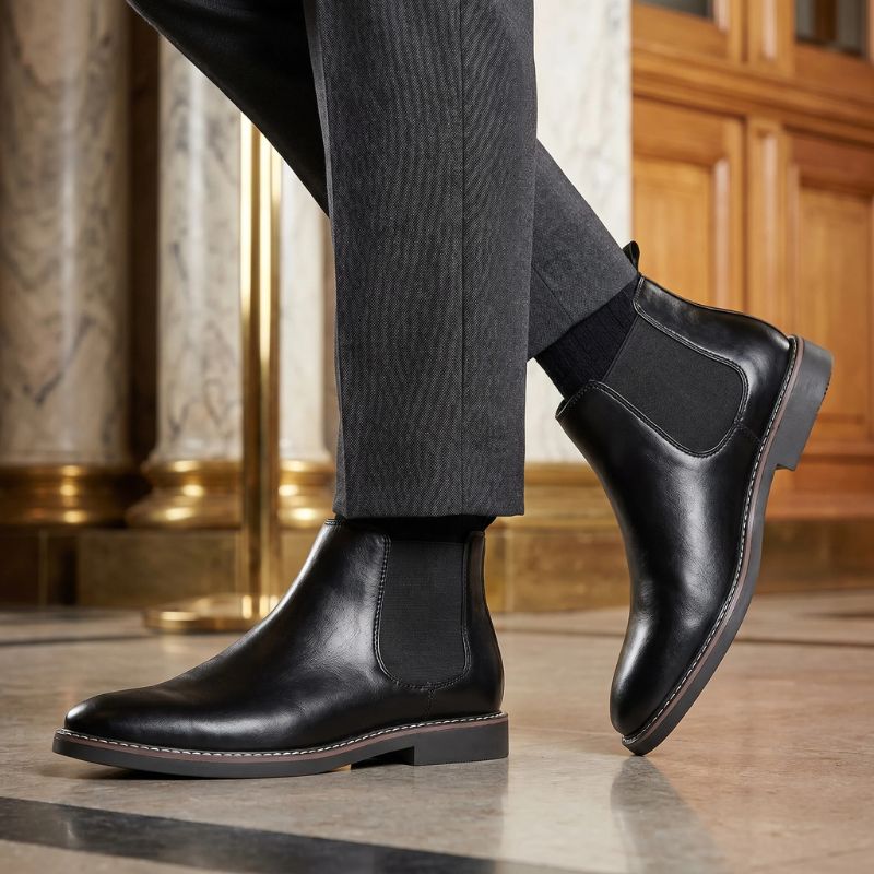 Bota de Couro Slip On Masculina Valenteo Preto