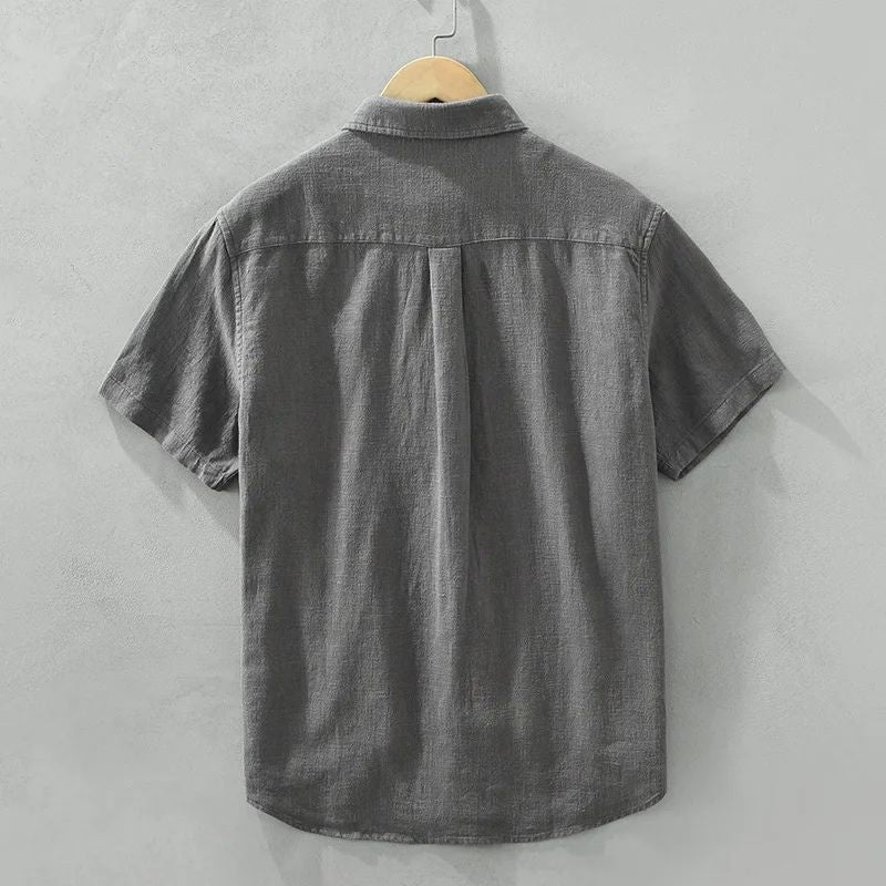 Camisa Masculina Linho Manga Curta Valenteo Alzano Costas
