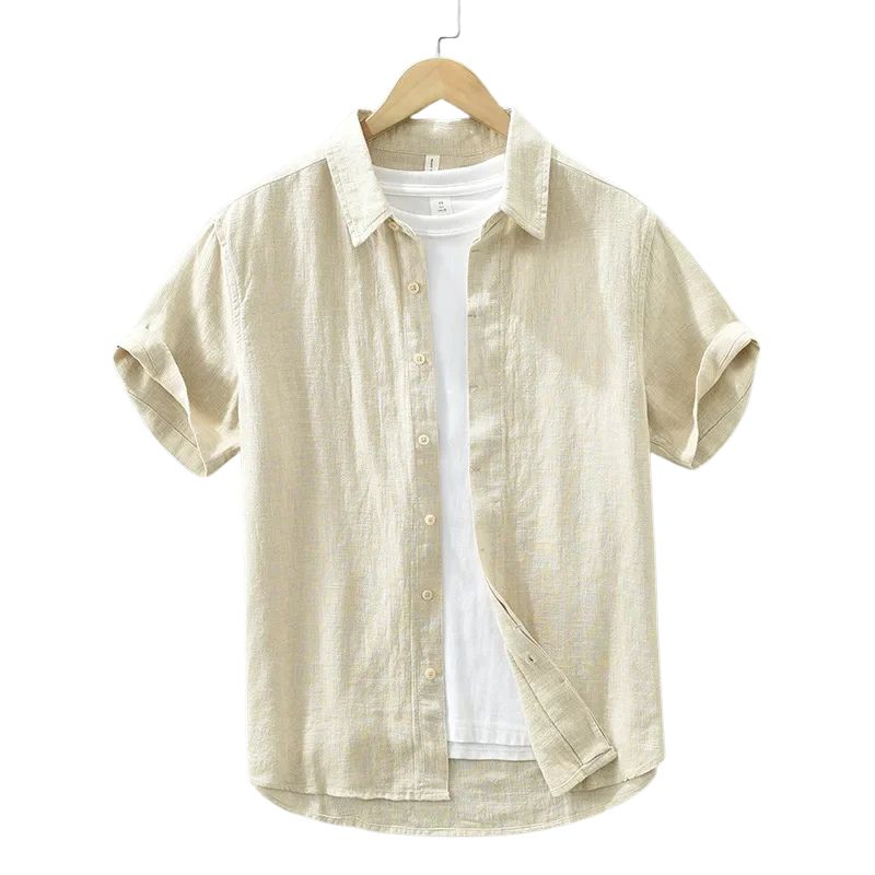 Camisa Masculina Linho Manga Curta Valenteo Alzano Bege
