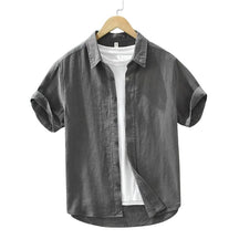 Camisa Masculina Linho Manga Curta Valenteo Alzano Cinza