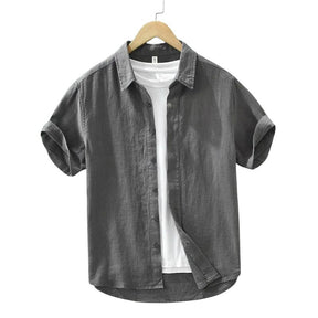 Camisa Masculina Linho Manga Curta Valenteo Alzano Cinza