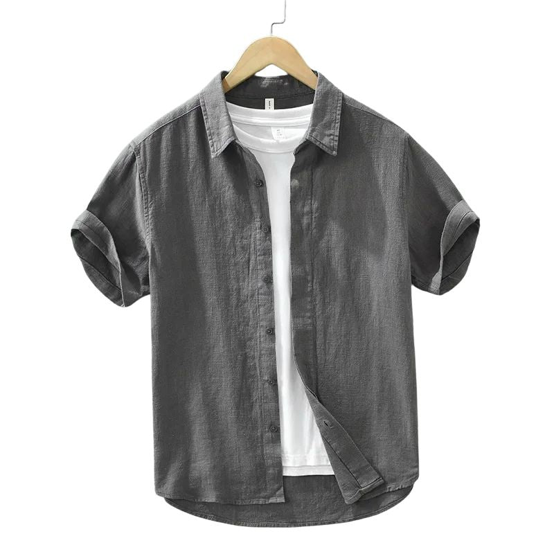 Camisa Masculina Linho Manga Curta Valenteo Alzano Cinza