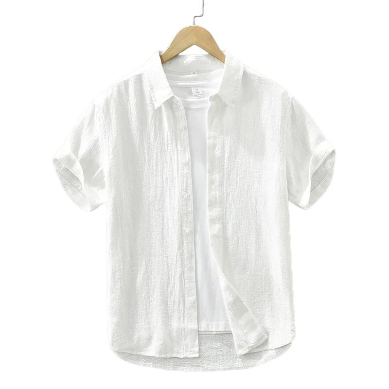 Camisa Masculina Linho Manga Curta Valenteo Alzano Branco