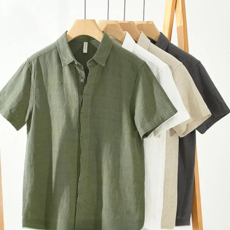 Camisa Masculina Linho Manga Curta Para Verão
