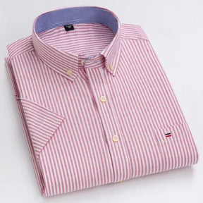 Camisa Masculina Listrada Manga Curta Valenteo Valiano Salmão Listrado