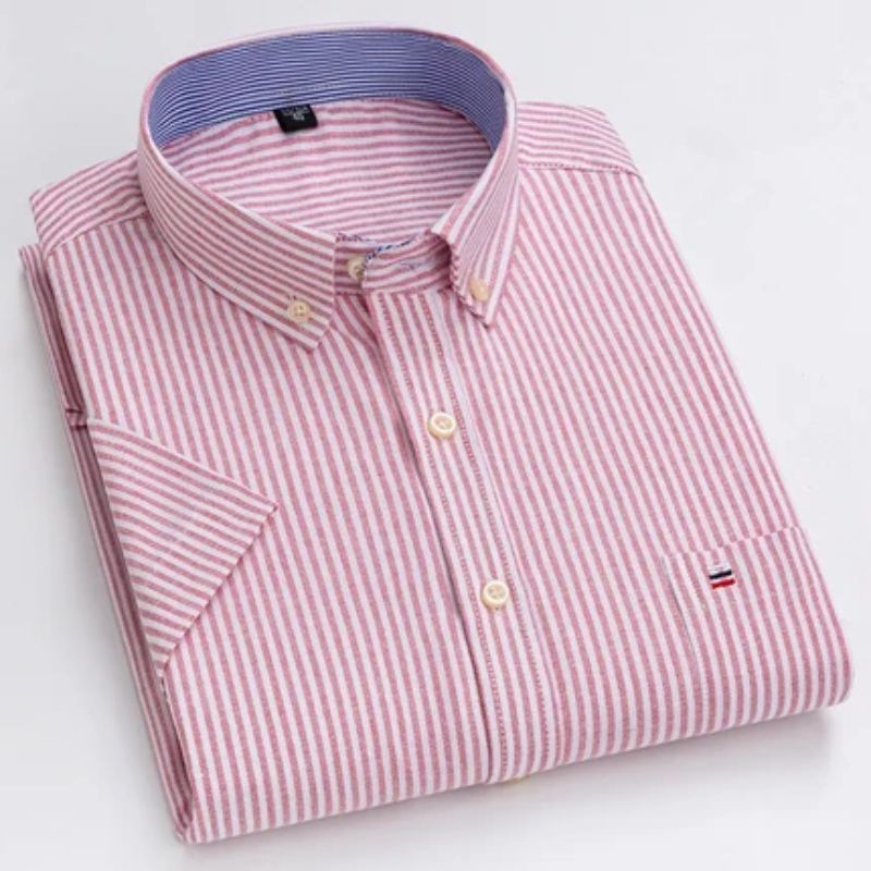 Camisa Masculina Listrada Manga Curta Valenteo Valiano Salmão Listrado