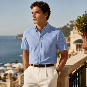 Camisa Masculina Listrada Manga Curta Valenteo Valiano Oldmoney