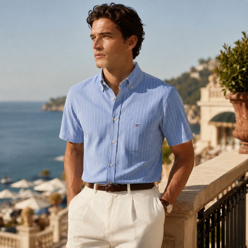 Camisa Masculina Listrada Manga Curta Valenteo Valiano Oldmoney