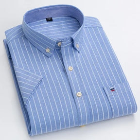Camisa Masculina Listrada Manga Curta Valenteo Valiano Azul Listrado