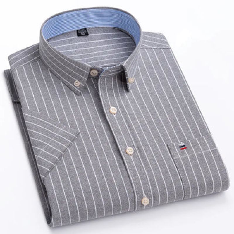 Camisa Masculina Listrada Manga Curta Valenteo Valiano Cinza Listrado