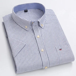 Camisa Masculina Listrada Manga Curta Valenteo Valiano Cinza Claro Listrado