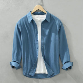 Camisa Masculina Manga Longa em Algodão Valenteo Valmonti Azul