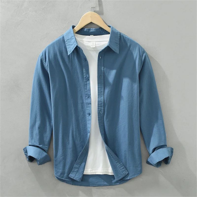 Camisa Masculina Manga Longa em Algodão Valenteo Valmonti Azul