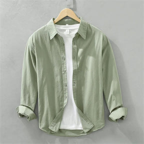 Camisa Masculina Manga Longa em Algodão Valenteo Valmonti Verde Claro