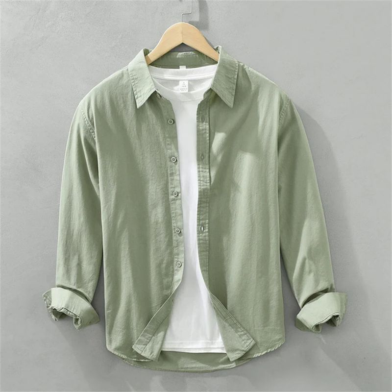 Camisa Masculina Manga Longa em Algodão Valenteo Valmonti Verde Claro