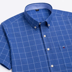 Camisa Masculina Quadriculada Manga Curta Valenteo Azul Escuro 