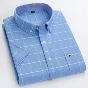 Camisa Masculina Quadriculada Manga Curta Azul Claro