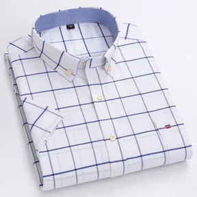 Camisa Masculina Quadriculada Manga Curta Branco