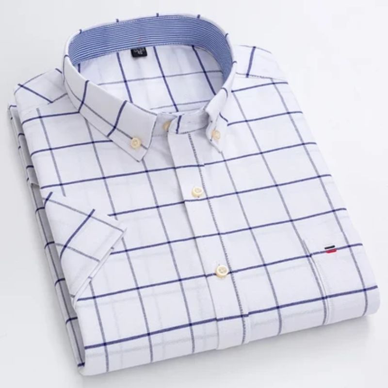 Camisa Masculina Quadriculada Manga Curta Branco