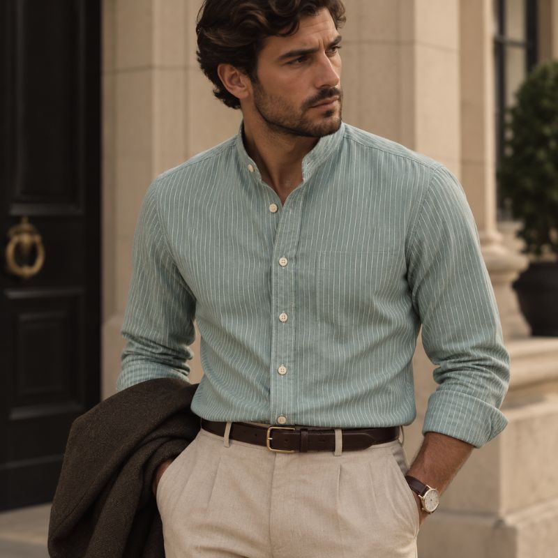 Camisa Masculina Social Listrada em Algodão Valenteo Albrizzi Elegante