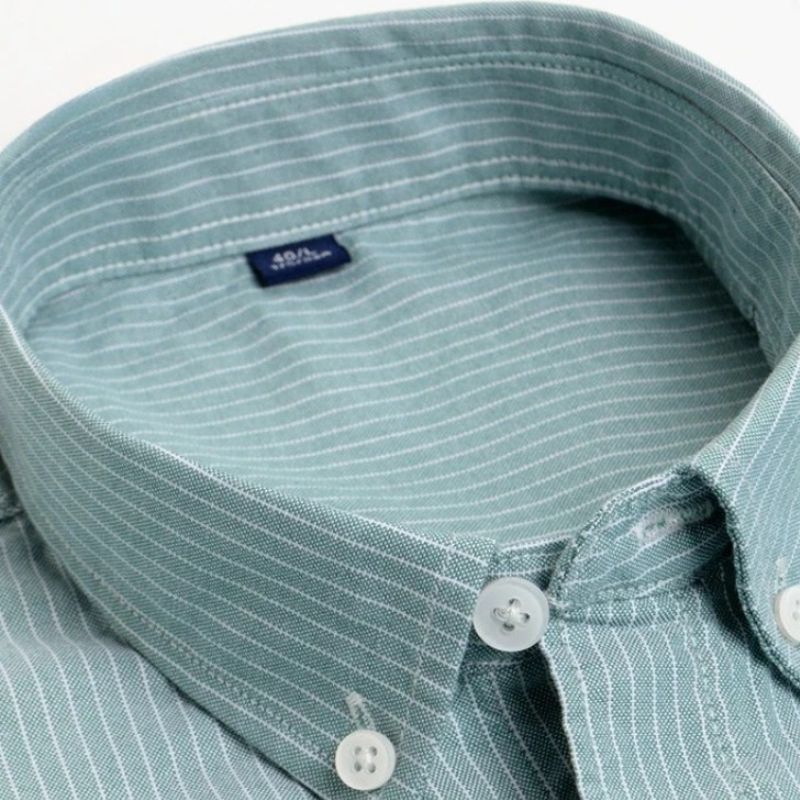 Camisa Masculina Social Listrada em Algodão Valenteo Albrizzi Gola