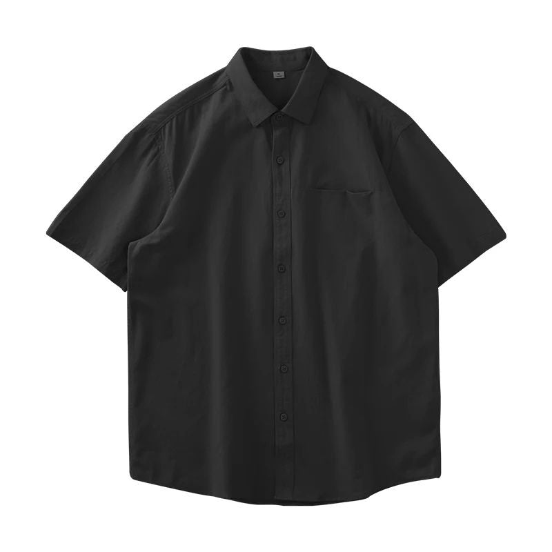 Camisa masculina preta de manga curta com botões