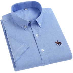 Camisa Masculina de Algodão Manga Curta Valenteo Recanati Azul