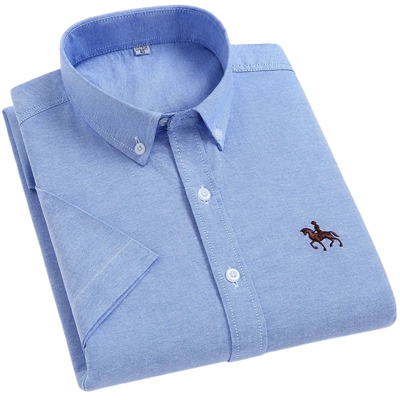 Camisa Masculina de Algodão Manga Curta Valenteo Recanati Azul
