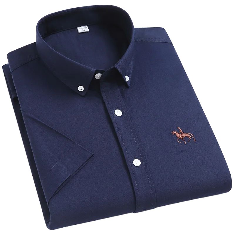 Camisa Masculina de Algodão Manga Curta Valenteo Recanati Azul Marinho