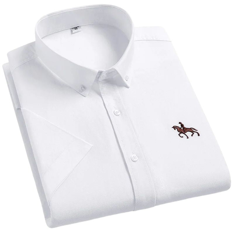 Camisa Masculina de Algodão Manga Curta Valenteo Recanati Branco