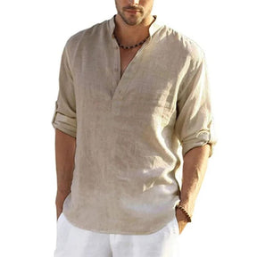 Camisa Masculina em Algodão e Linho Valenteo Biancardi Cáqui