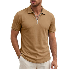 Camiseta Gola Polo Zíper Poliester Valenteo Serenzo Cáqui