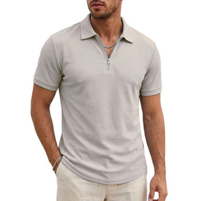 Camiseta Gola Polo Zíper Poliester Valenteo Serenzo Cinza Claro
