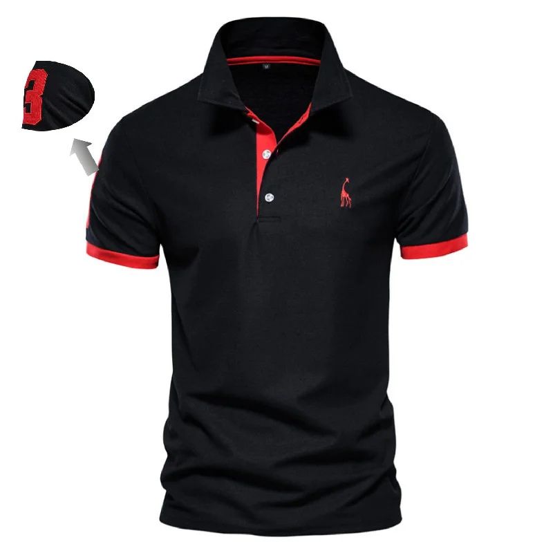 Camiseta Gola Polo Valenteo Caldieri Preto e Vermelho