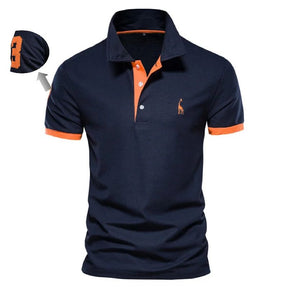 Camiseta Gola Polo Valenteo Caldieri Azul e Laranja