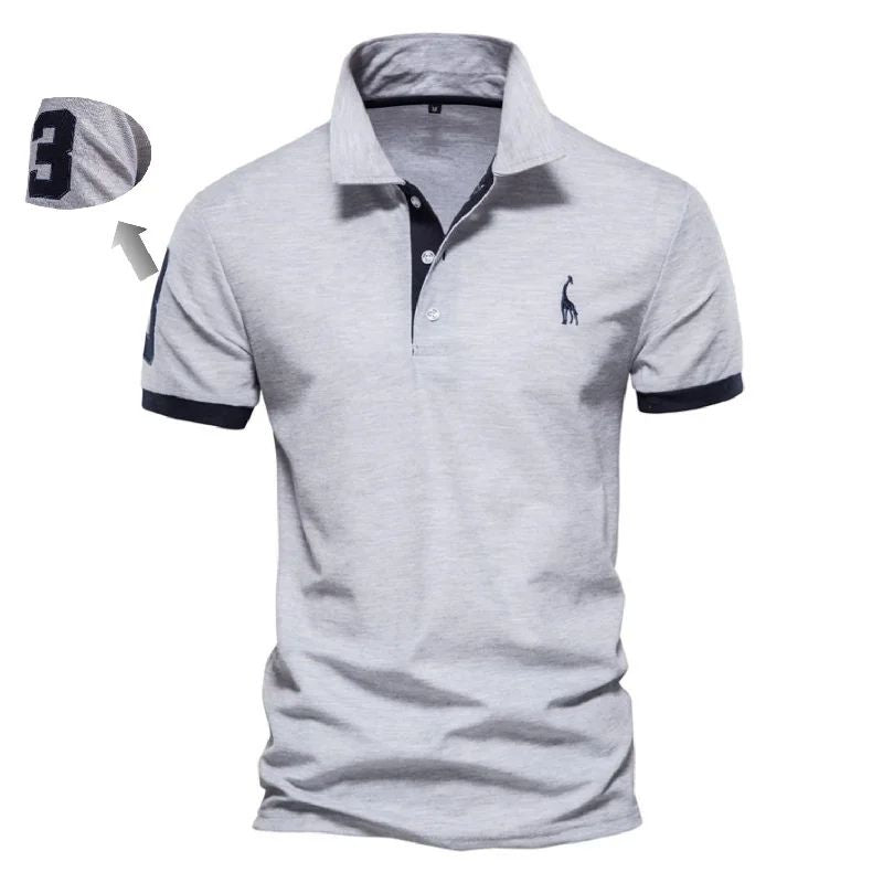 Camiseta Gola Polo Valenteo Caldieri Cinza e Azul