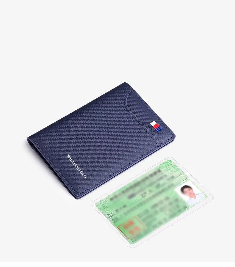 Carteira Valenteo de Luxo em Couro Azul - Fibra de Carbono