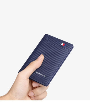 Carteira Masculina Valenteo de Luxo em Couro Azul - Fibra de Carbono