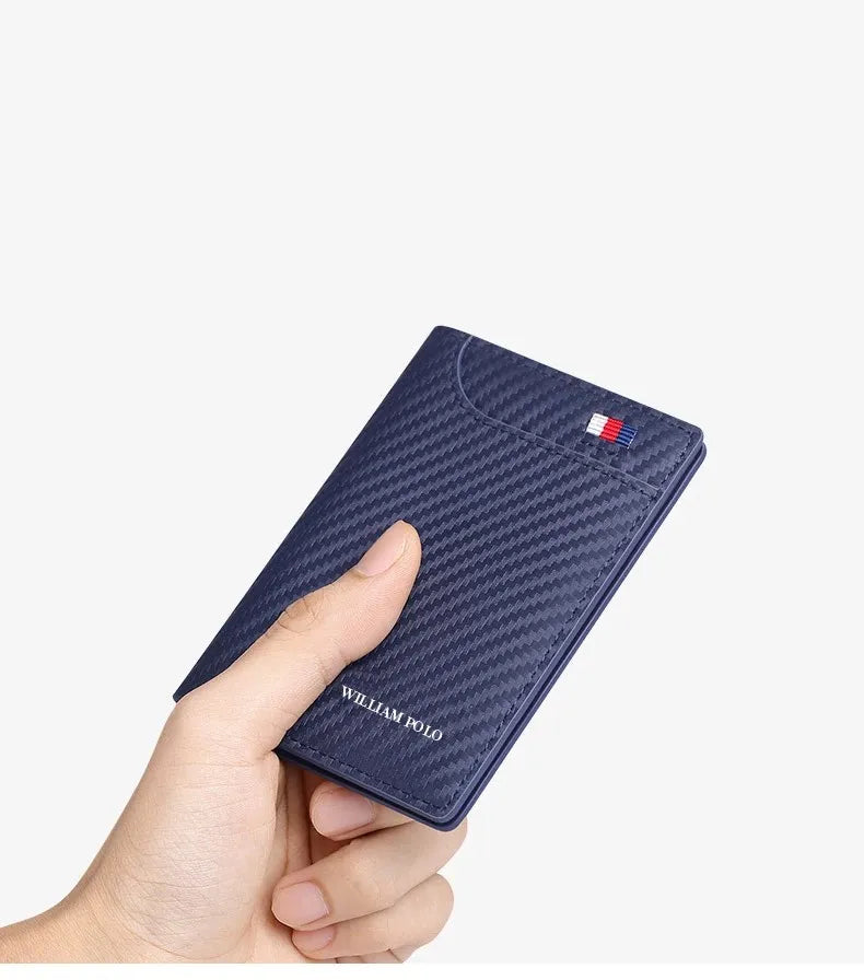 Carteira Masculina Valenteo de Luxo em Couro Azul - Fibra de Carbono