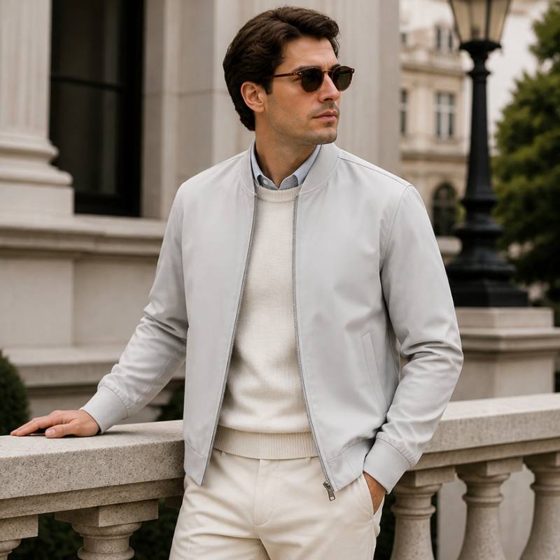 Homem Usando a Jaqueta Masculina Valenteo Castelli