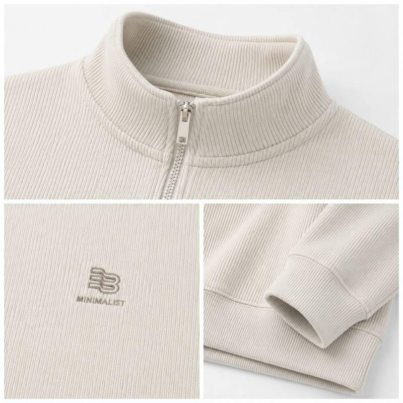 Blusa Minimalista Off-White com Zíper e Textura Canelada