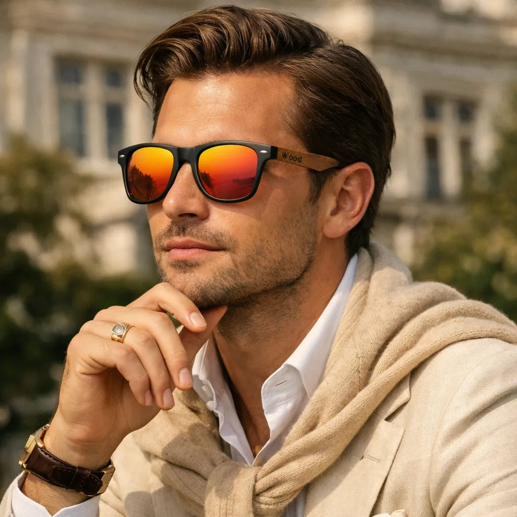 Óculos de Sol Masculino Valenteo Wood Vermelho